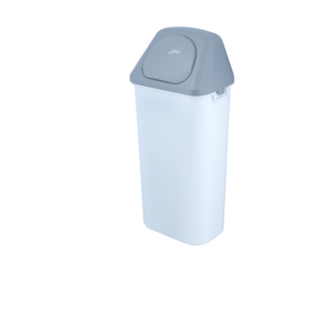 Papelera plástico cabezal gris fijada a pared con tapa basculante